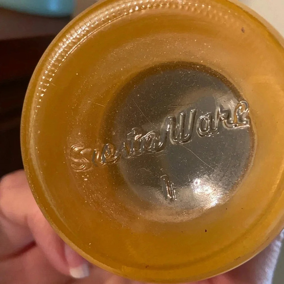 VINTAGE MCM SIESTA WARE TIKI BAR FROSTED GLASS SET 2 WOOD WRAP 60s Aqua & Mango - Picture 10 of 10